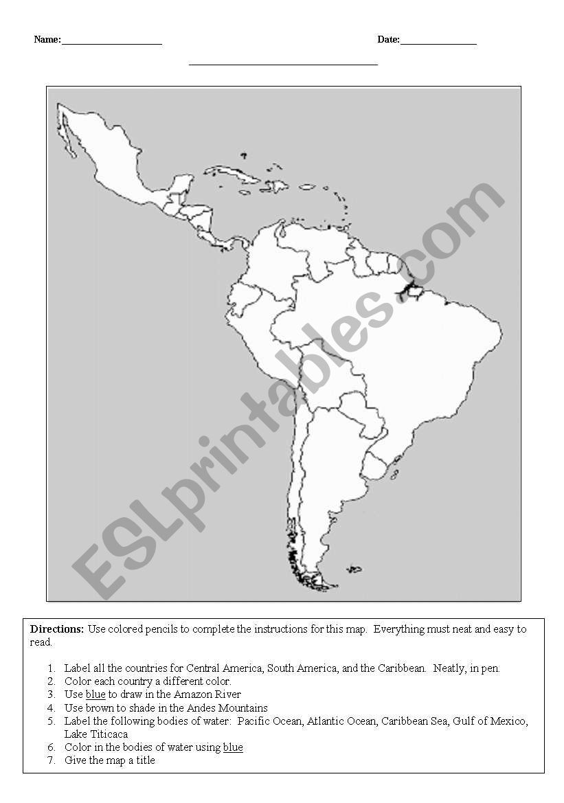 English Worksheets Latin America Map Activity Worksheets Library