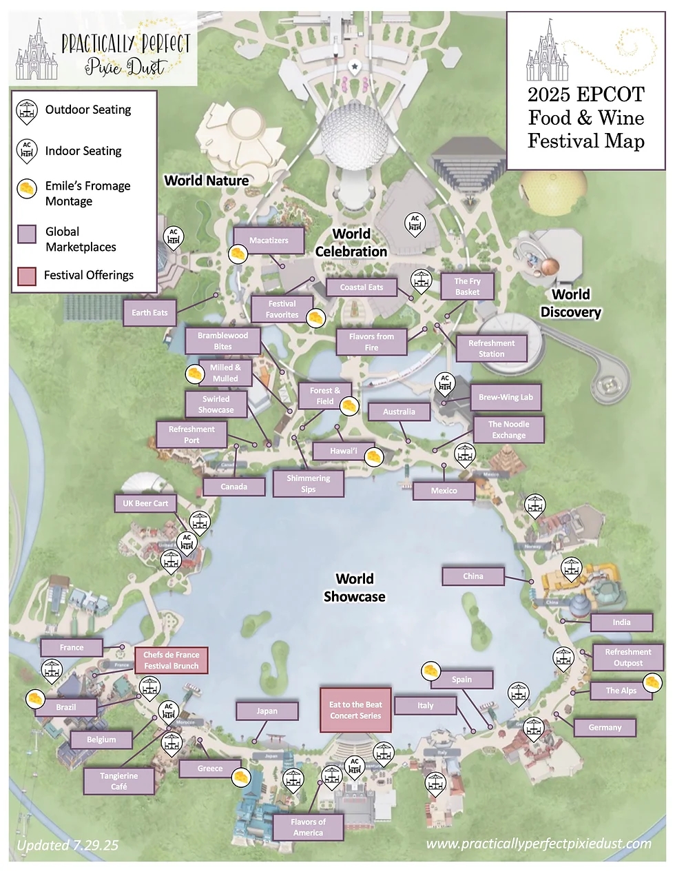 EPCOT 2025 Festival Maps Food Wine Arts Holidays Flower Garden