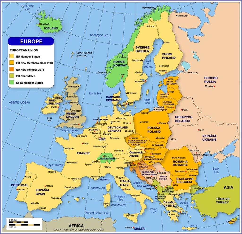 Printable Map Of Europe
