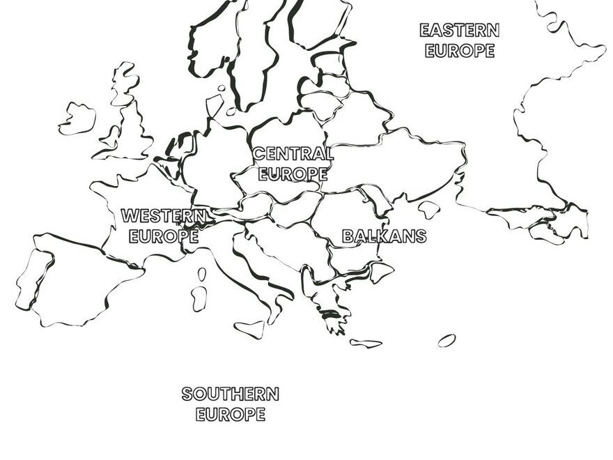 Europe Map With Regions Coloring Page In PDF Download Template