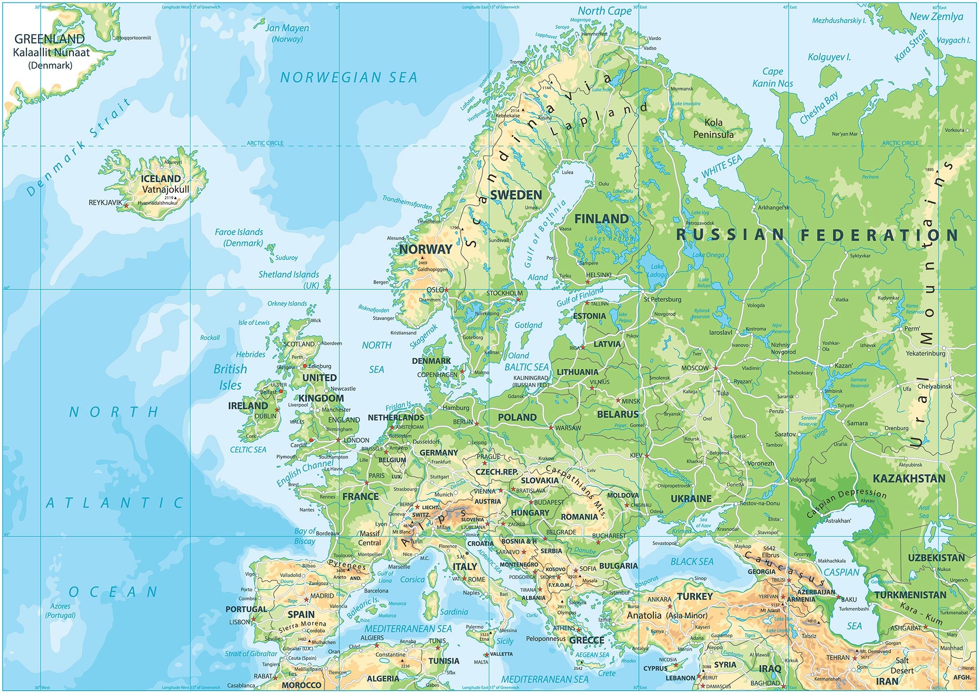 Europe Physical Map Printable