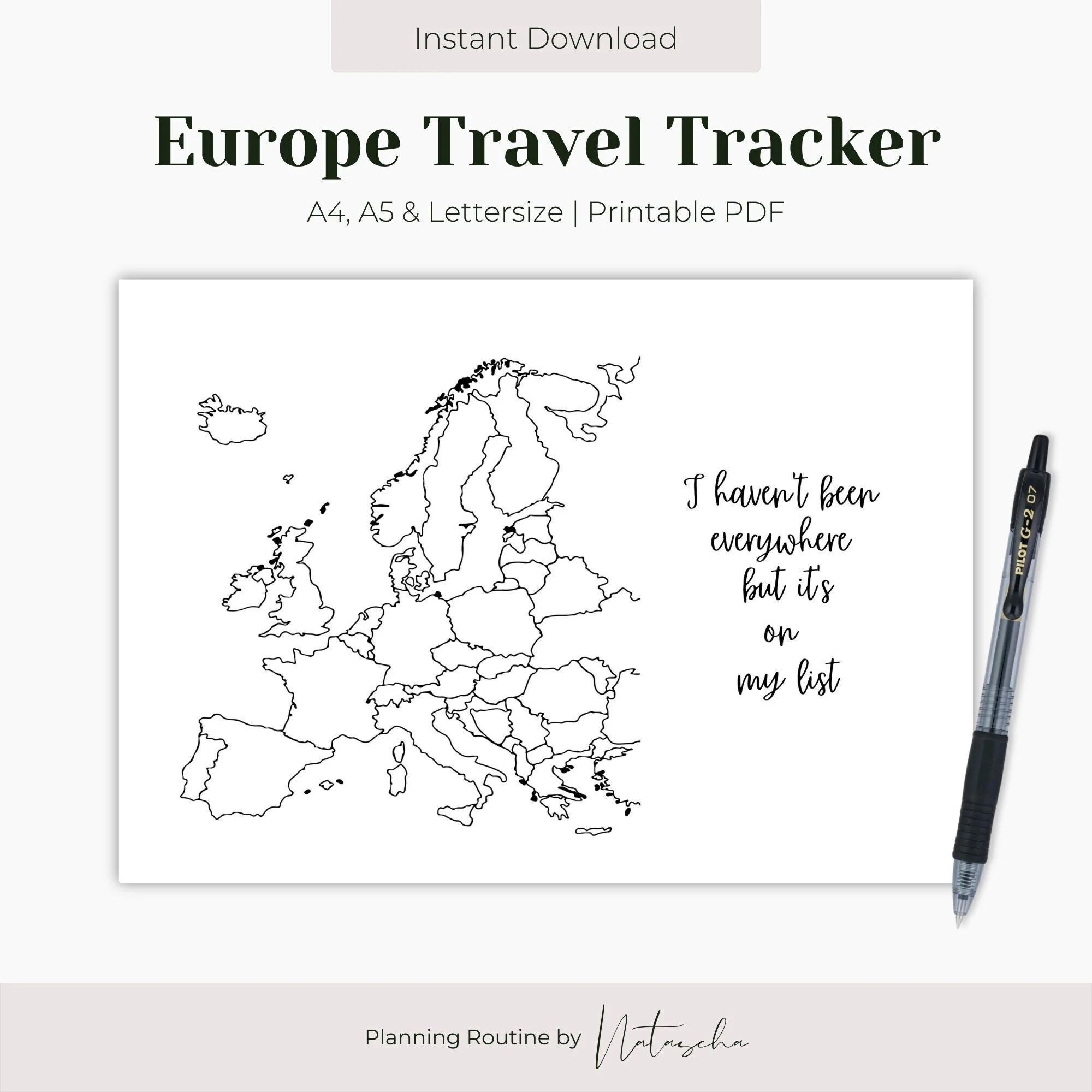 Europe Travel Tracker Printable Map Of Europe Template Europe Map Download Country Tracker Bullet Journal Planner Instant Download Etsy