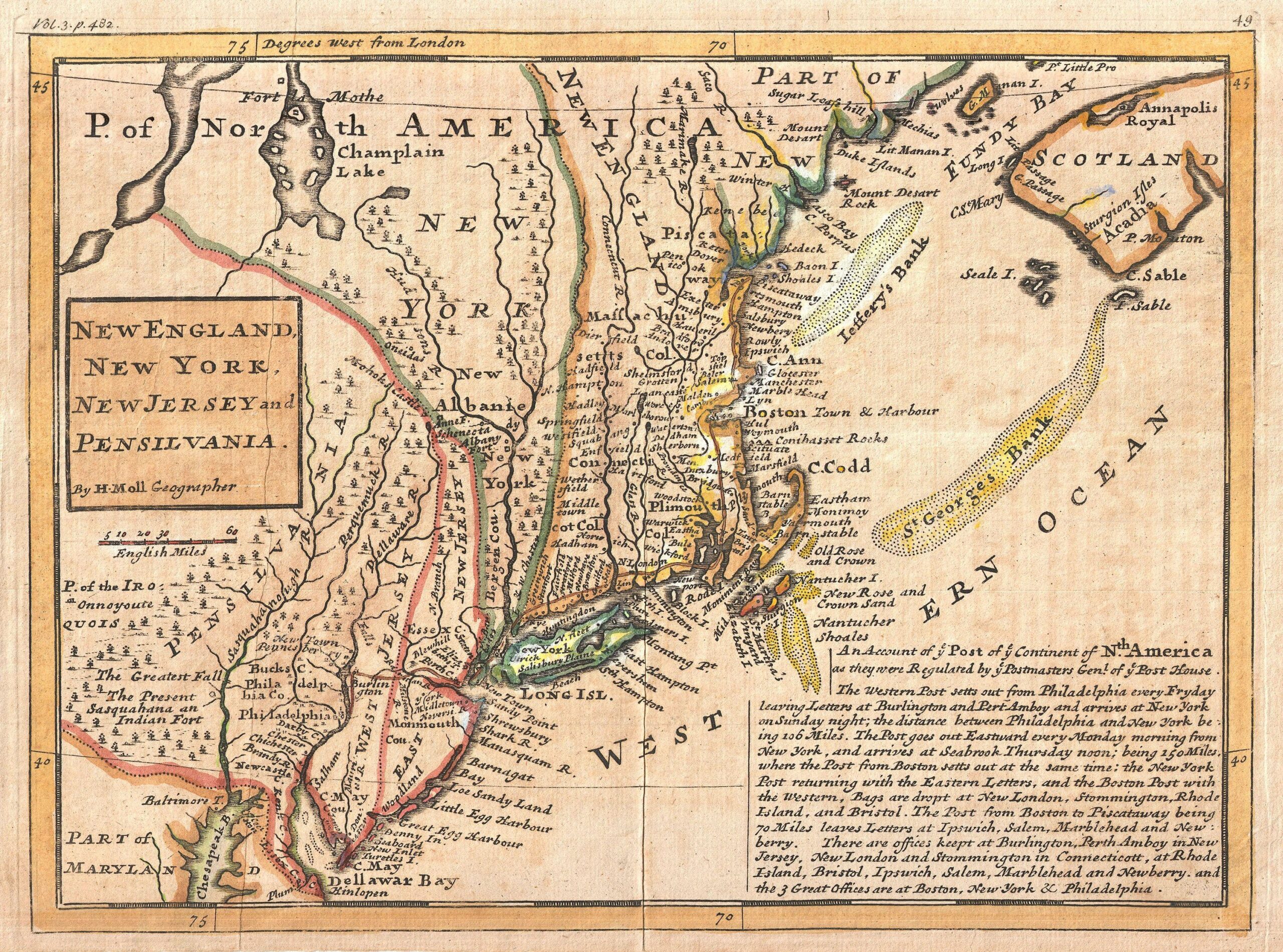 File 1729 Moll Map Of New York New England And Pennsylvania First Postal Map Of New England Geographicus NewEnglandNewYork moll 1729 jpg Wikimedia Commons