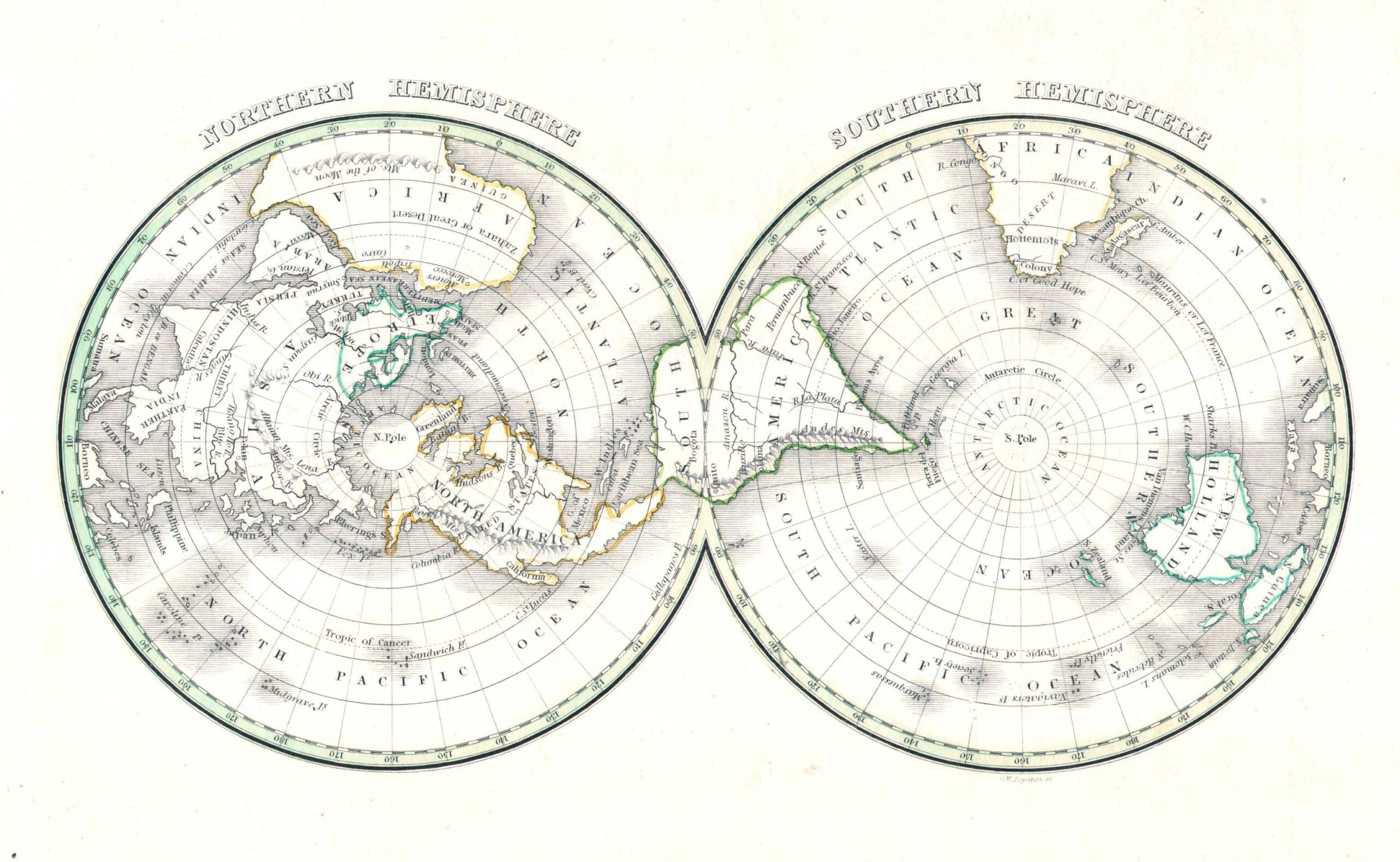 File 1838 Bradford Map Of The World On Polar Projection Northern And Southern Hemispheres Geographicus NorthernHemisphere bradford 1838 jpg Wikimedia Commons