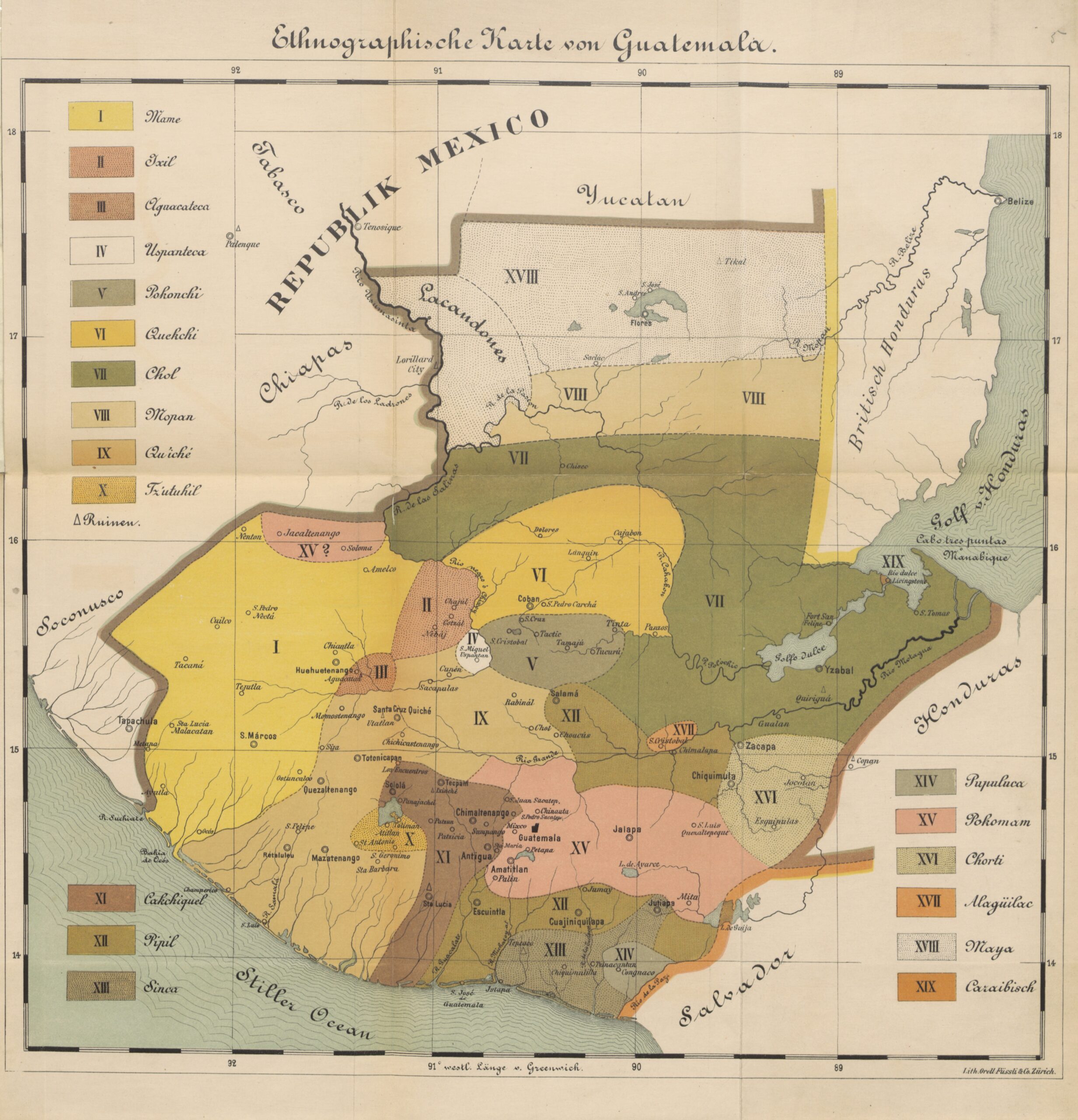 File 1884 Ethnographic Map Of Guatemala From Zur Ethnographie Der Republik Guatemala jpg Wikimedia Commons