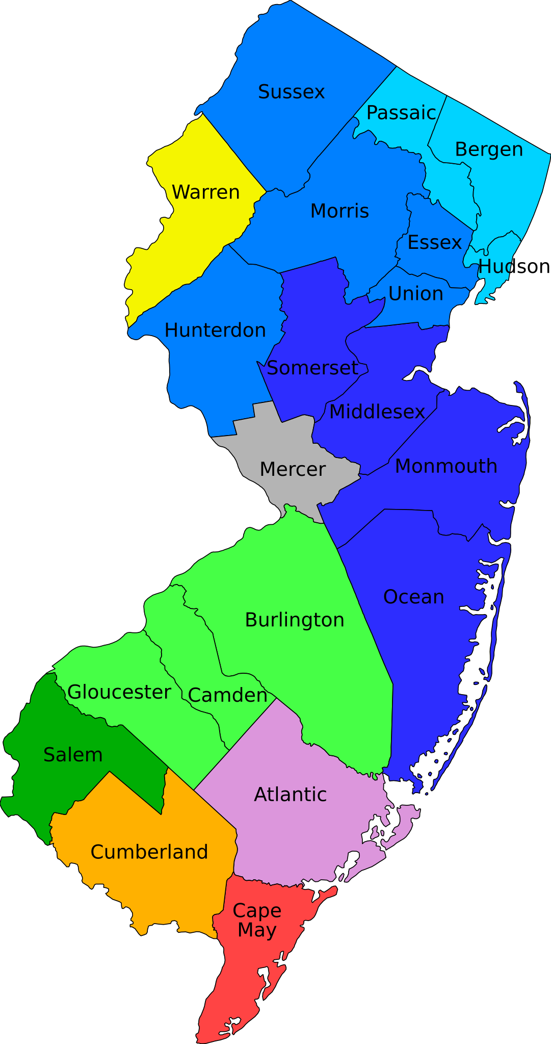 New Jersey Counties Map Printable