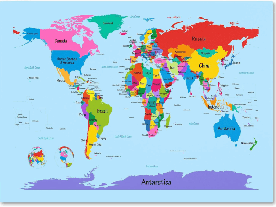 Fine Art Children s World Map By Michael Tompsett 14 x19 Canvas Artwork EBay