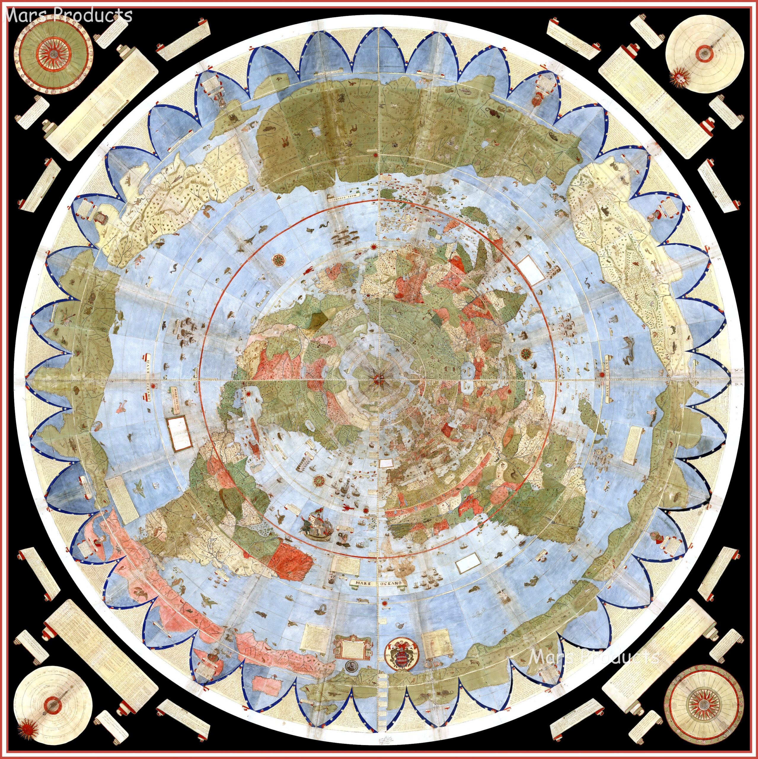 Flat Earth Map Of The World 1587 Urbano Monte Poster Art Globe Etsy