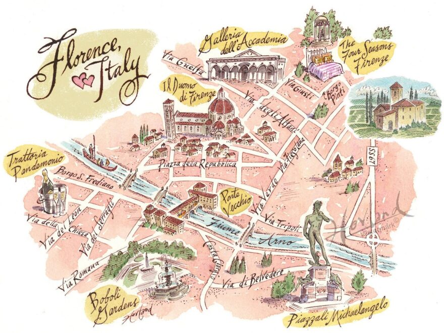 Florence Italy Fine Art Print Gicl e Print Tuscany Map Of Florence Etsy