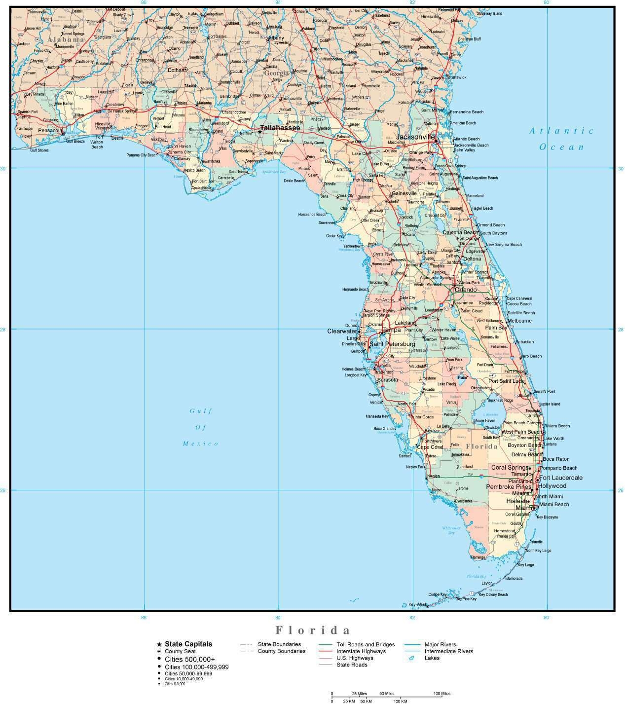 Map Of Florida Cities Printable