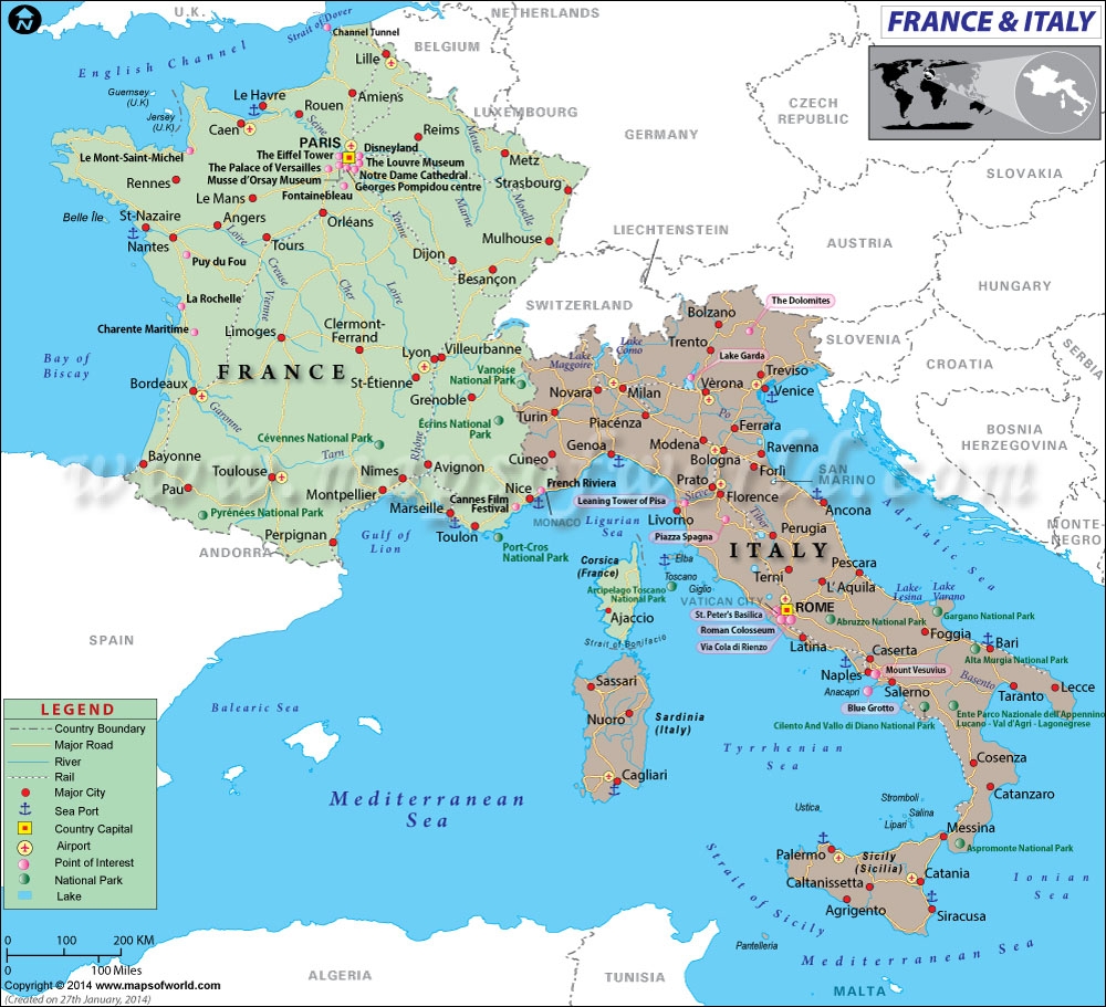 France And Italy Map European Country Maps