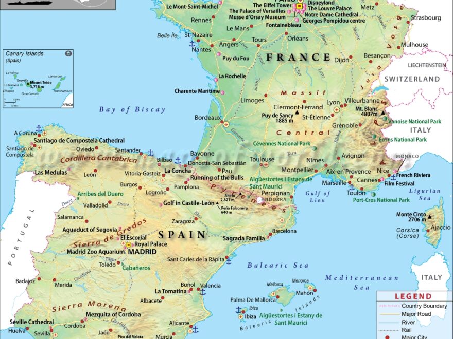 France And Spain Map European Country Maps