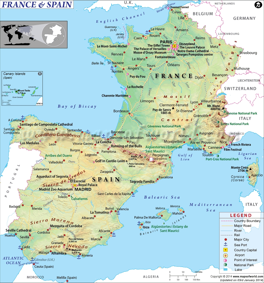 France And Spain Map European Country Maps