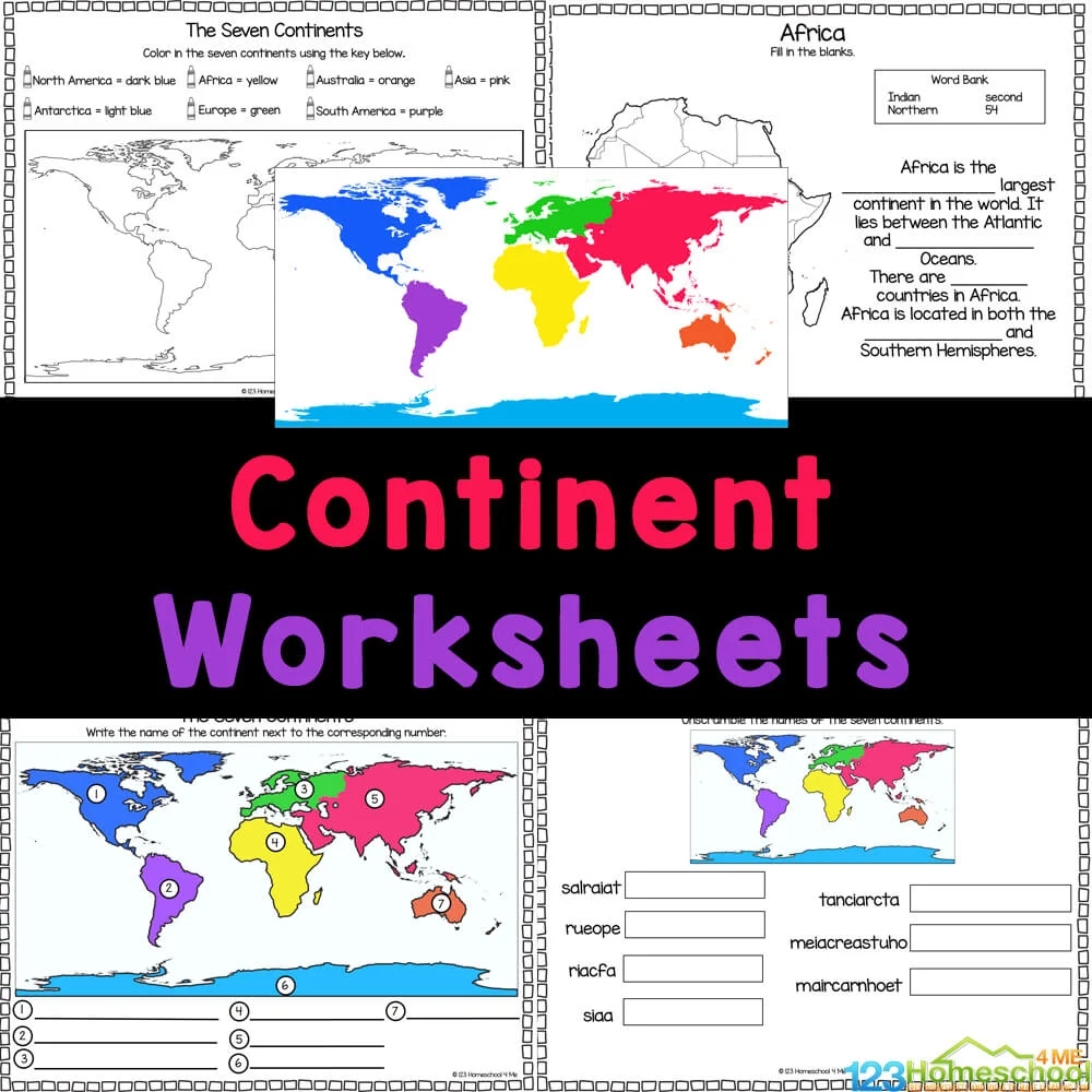 7 Continents Map Worksheet Printable