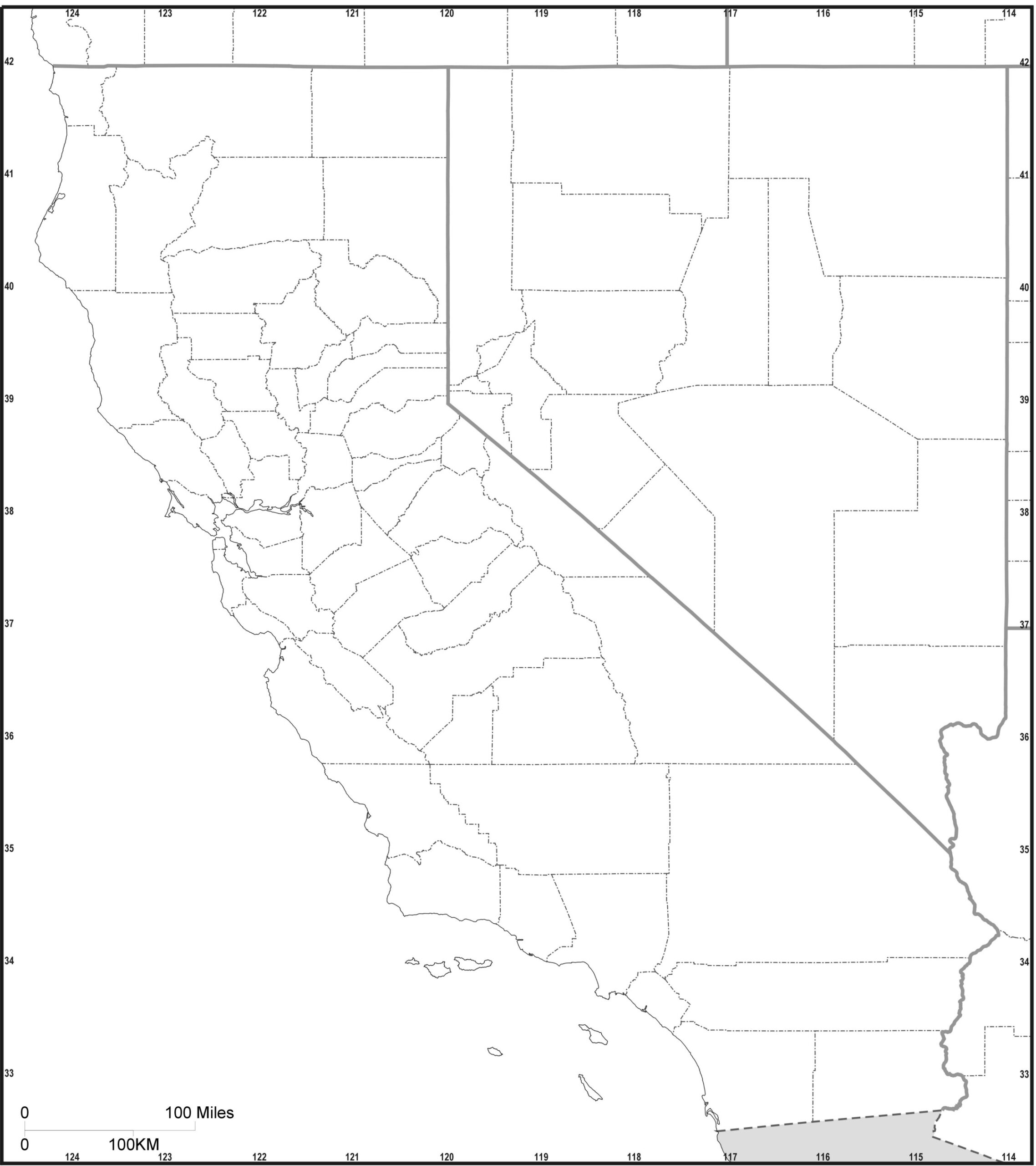 Printable California Map Black And White