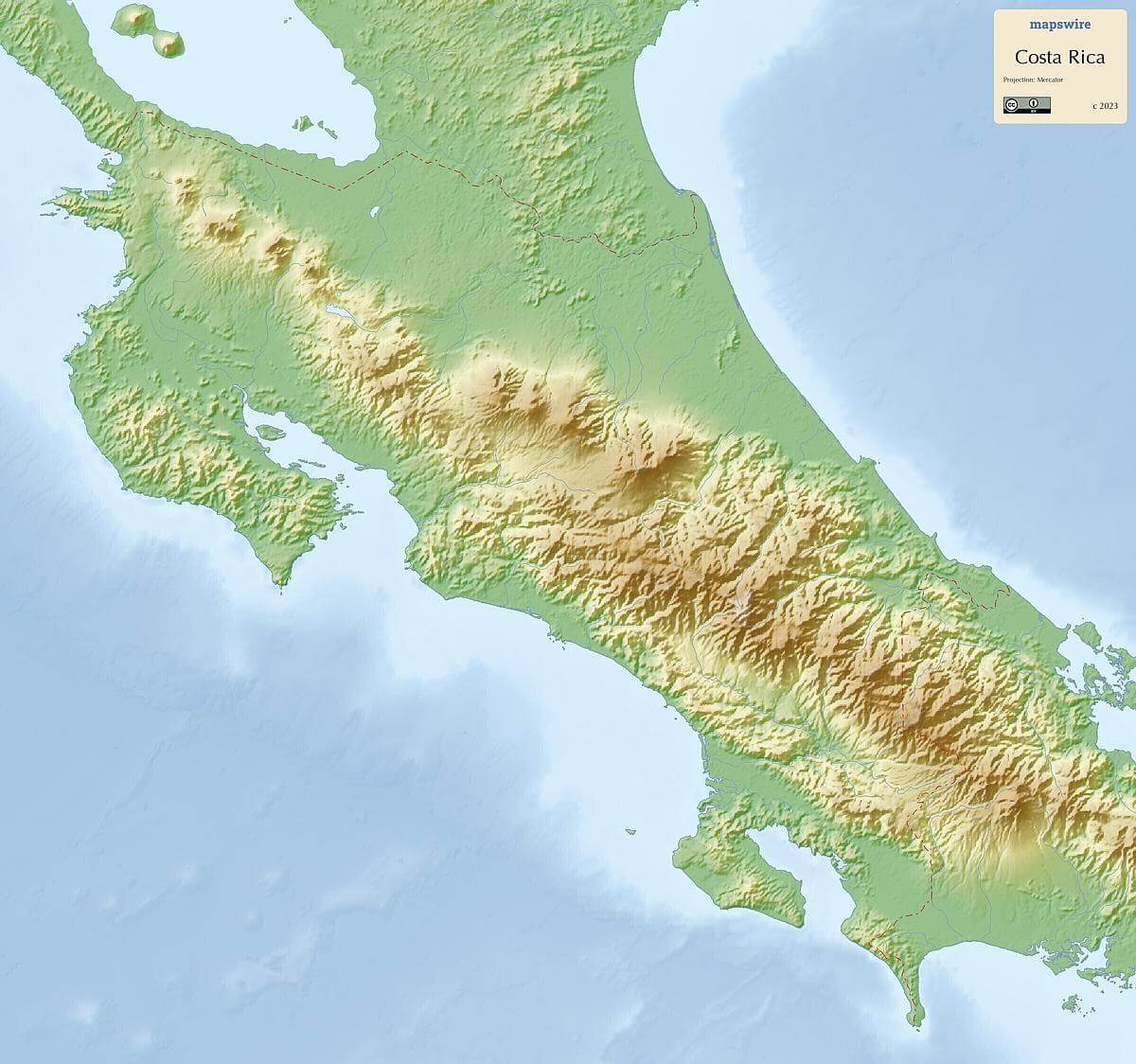 Printable Costa Rica Map With Terrain