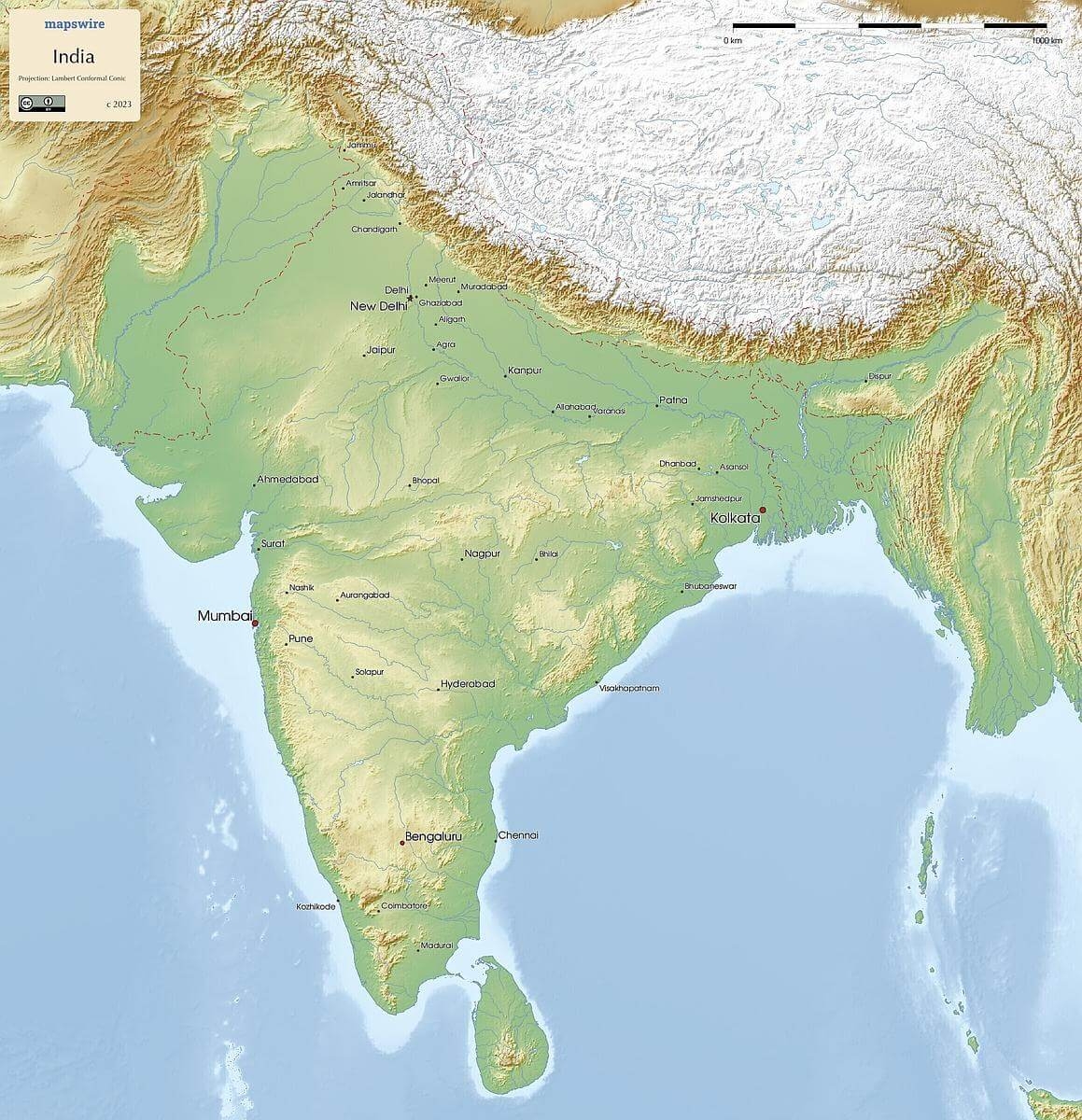Free Printable India Map