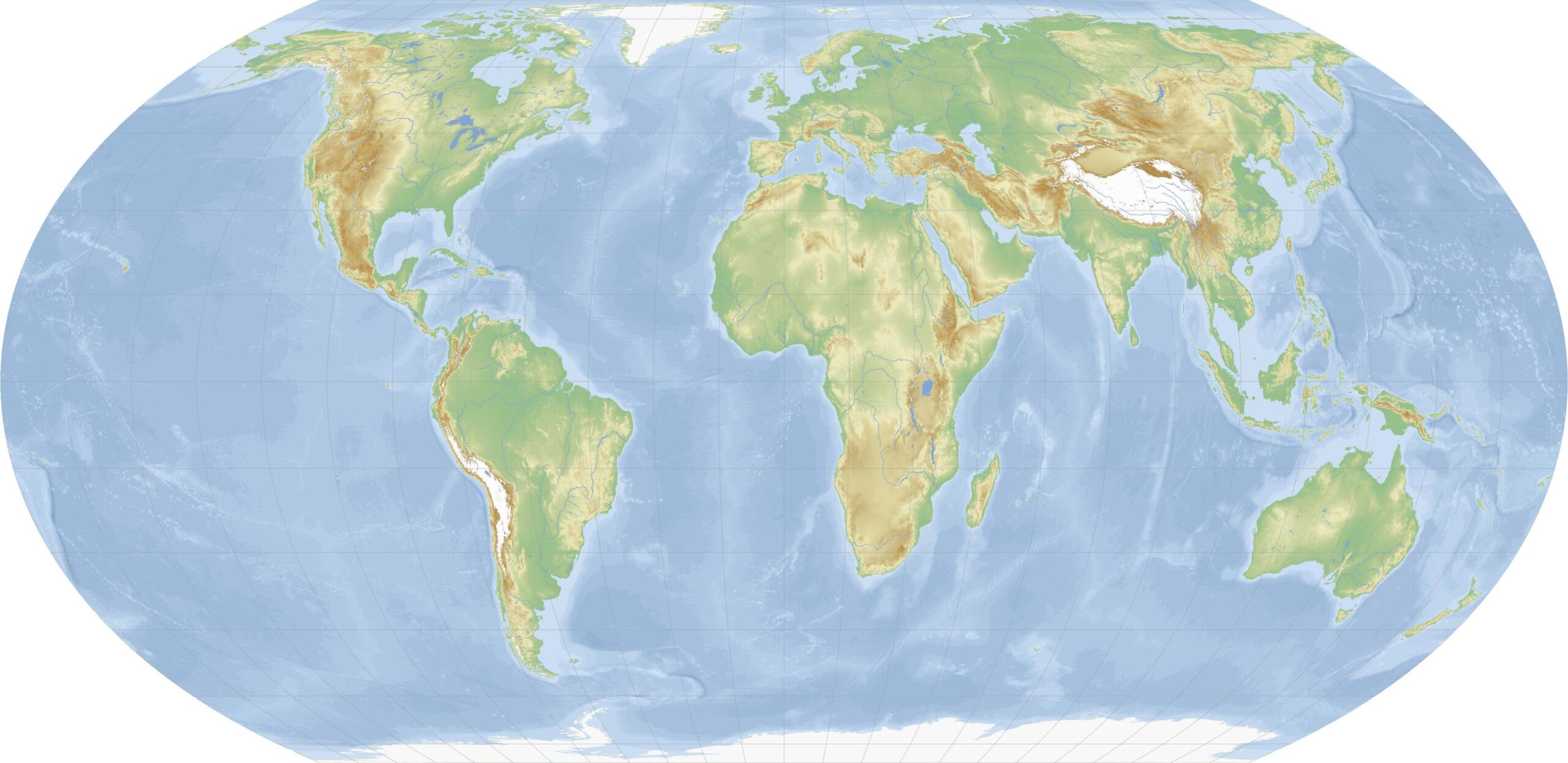 Physical World Map Printable
