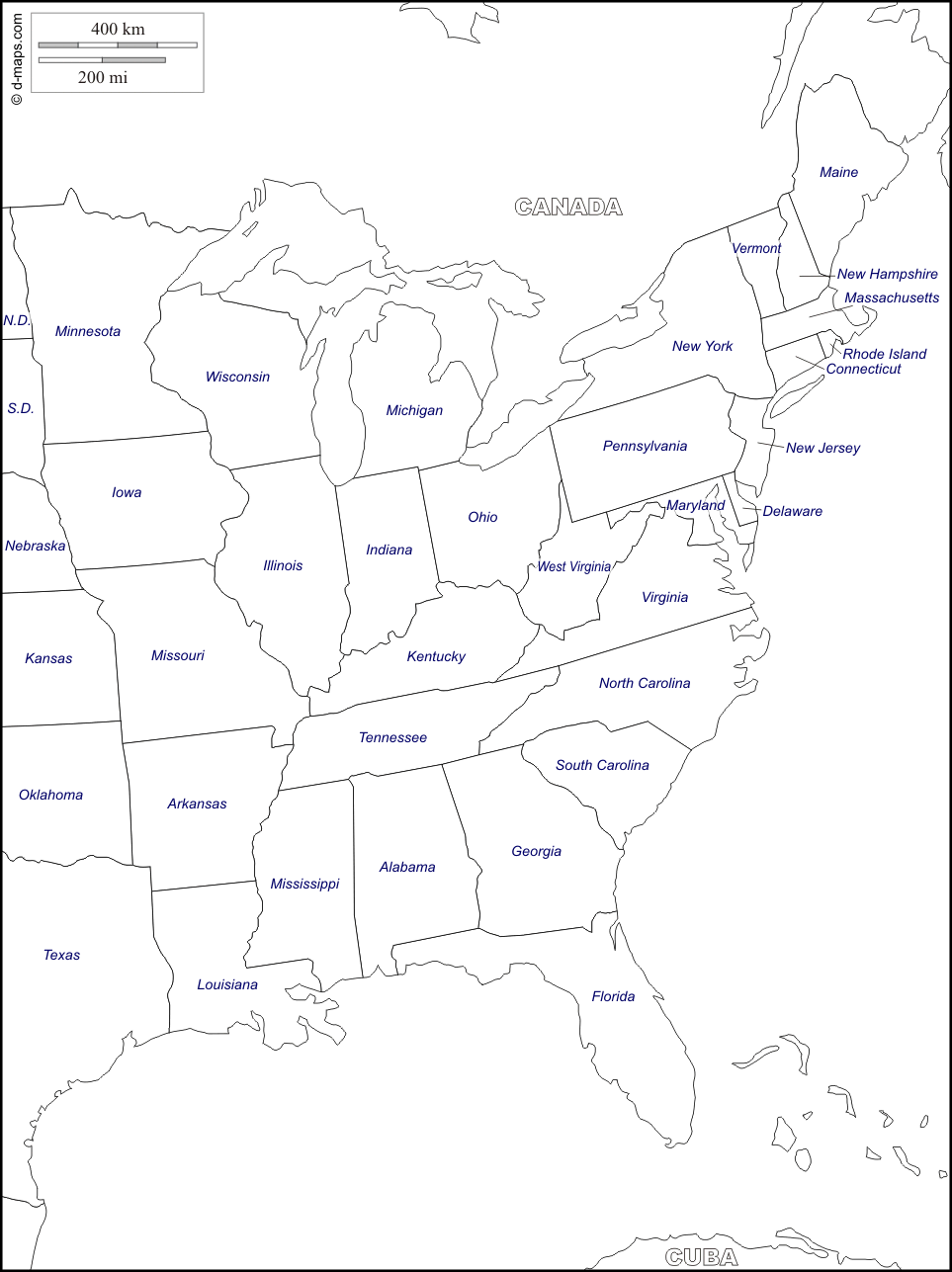 Blank Map Of Eastern United States Printable
