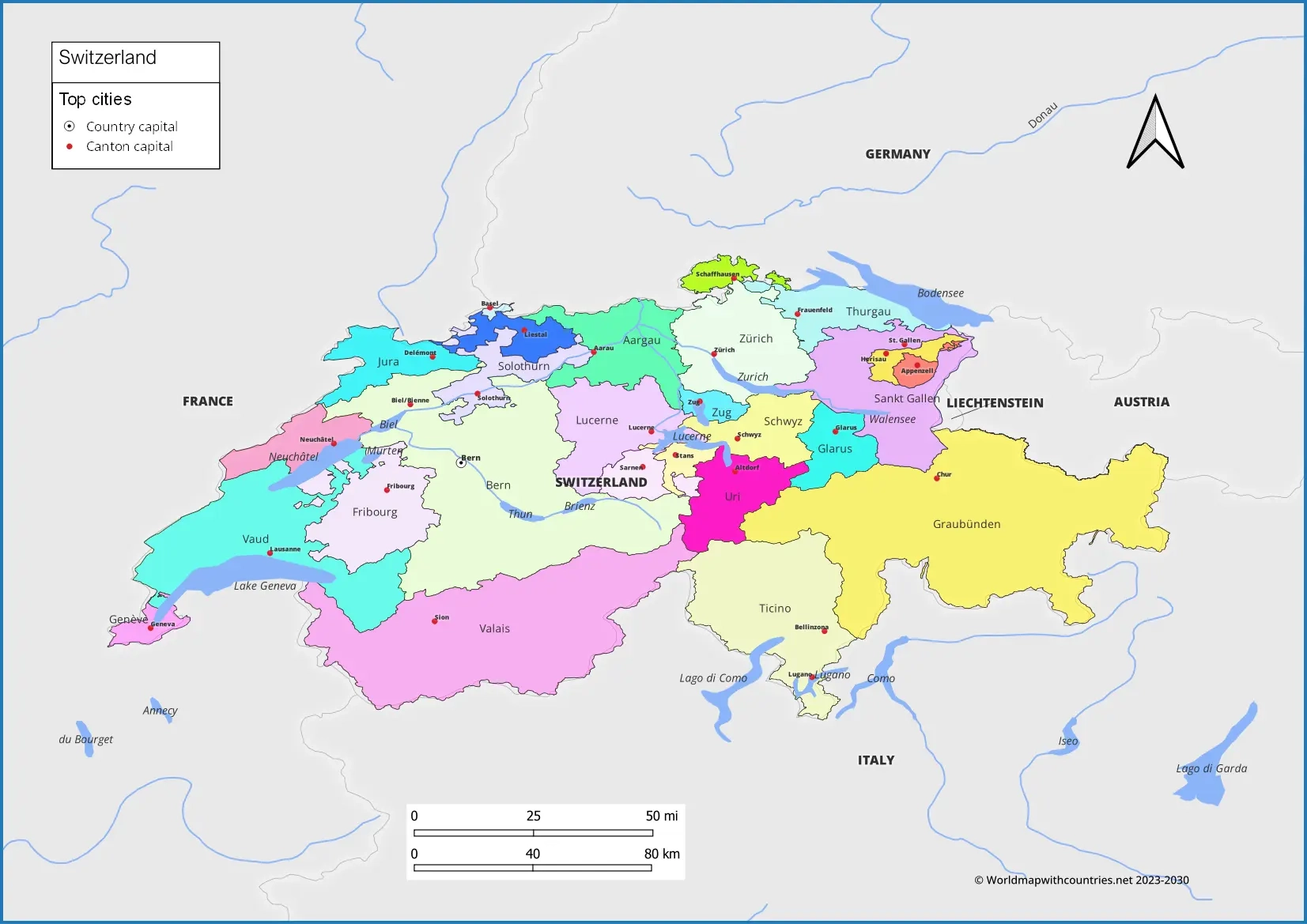 Free Printable Map Of Switzerland With Cities PDF Download