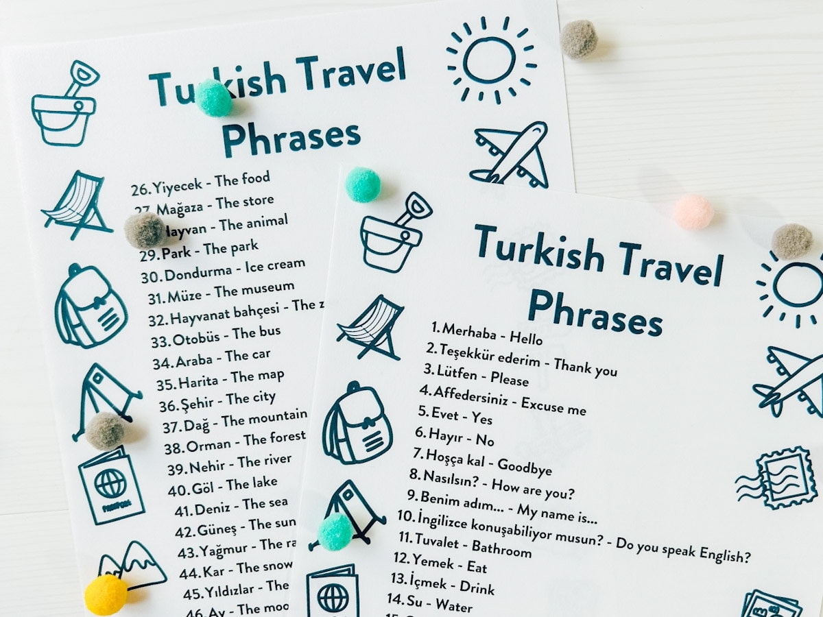 Free Printable PDF Turkish Travel Phrases For Kids Mini Travellers Family Travel Family Holiday Tips