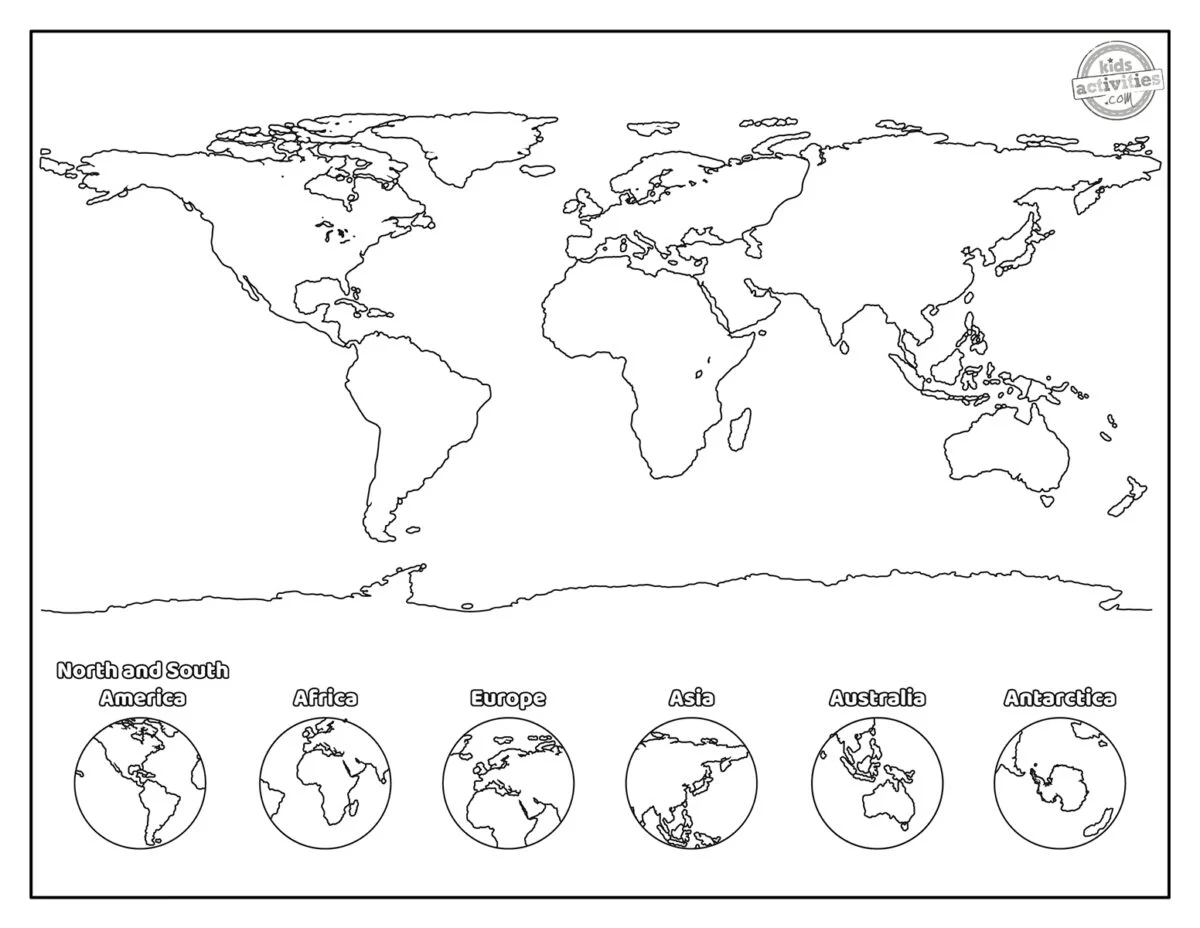 Outline World Map In Globe Color Printable