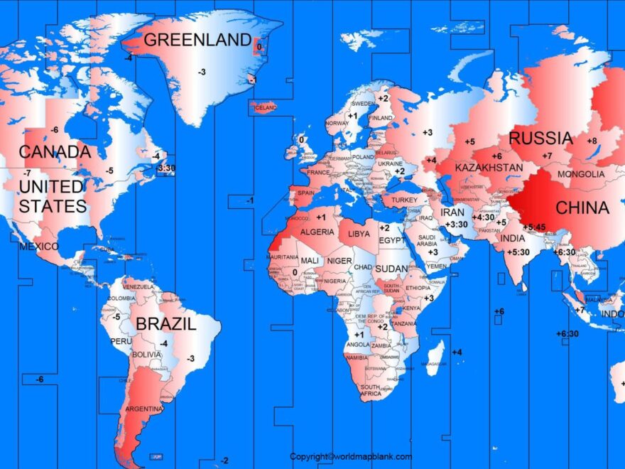 Free Printable World Time Zone Map In PDF