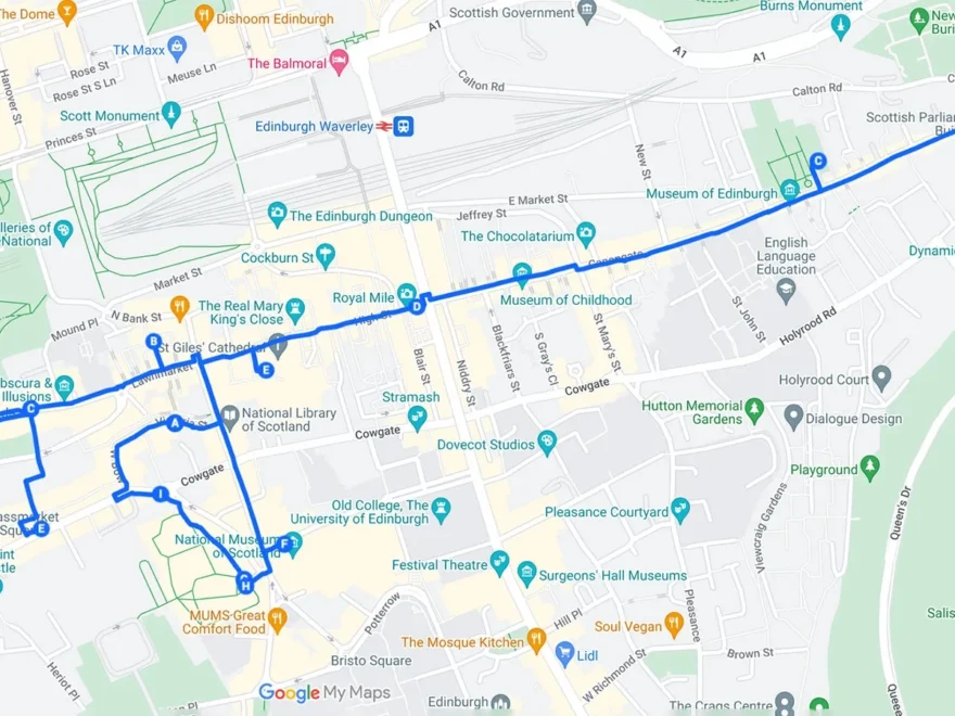 Free Self guided Edinburgh Old Town And Royal Mile Walking Tour with Map