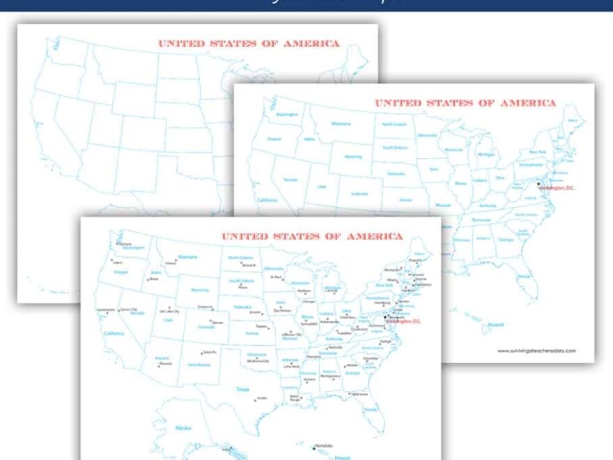 FREE U S A Map Printables Blank City And States
