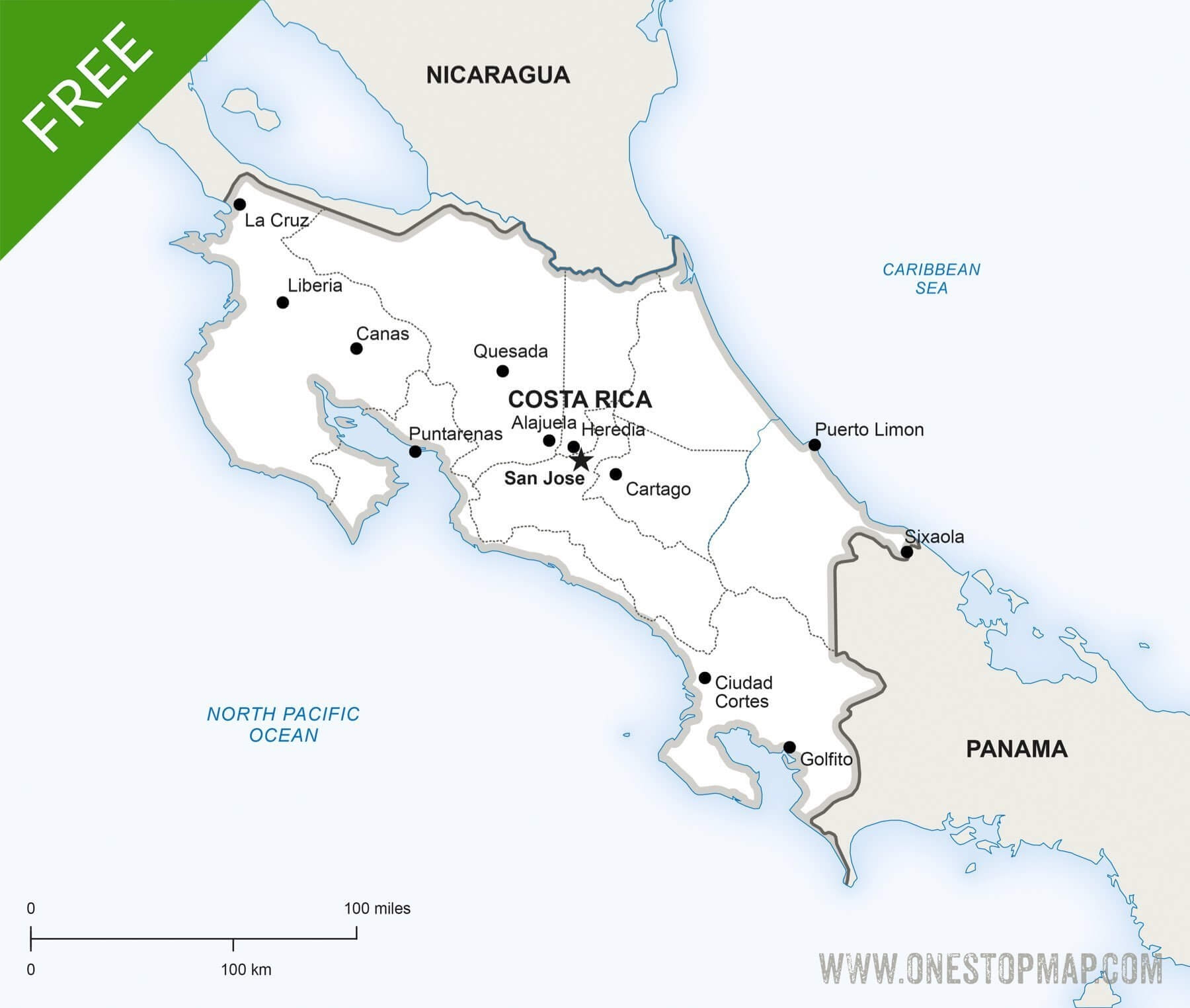 Free Printable Map Of Costa Rica