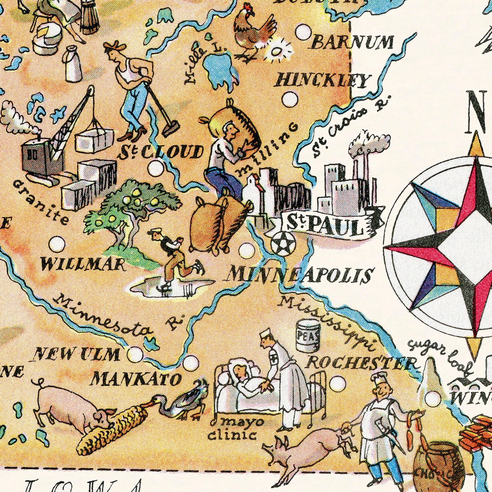 Fun State Map Of Minnesota Vintage Pictorial Whimsical Cartoon Print Illustration Adventure Wall Art D cor Gift Poster Etsy