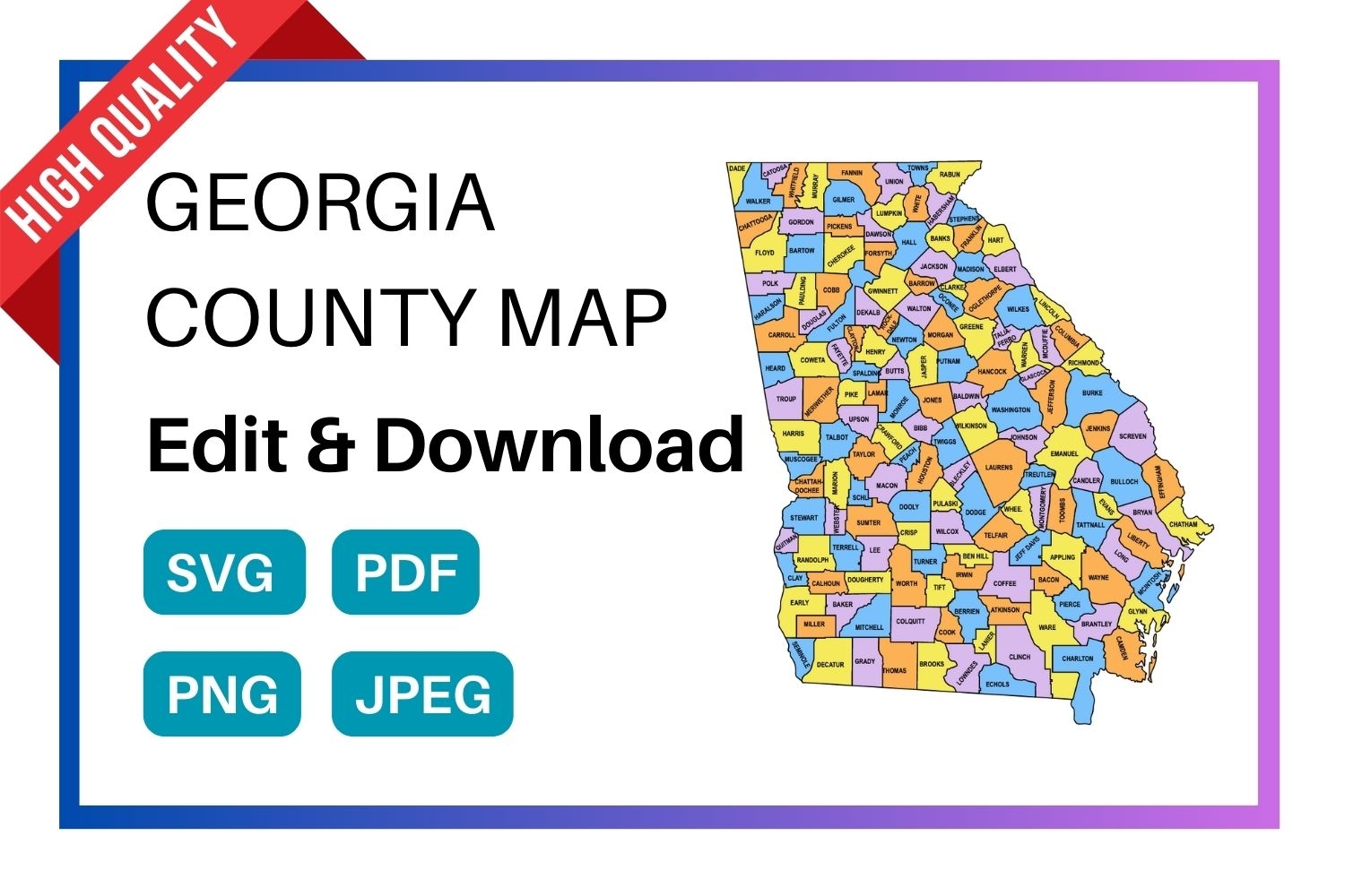 Georgia County Map Editable Printable State County Maps Worksheets Library