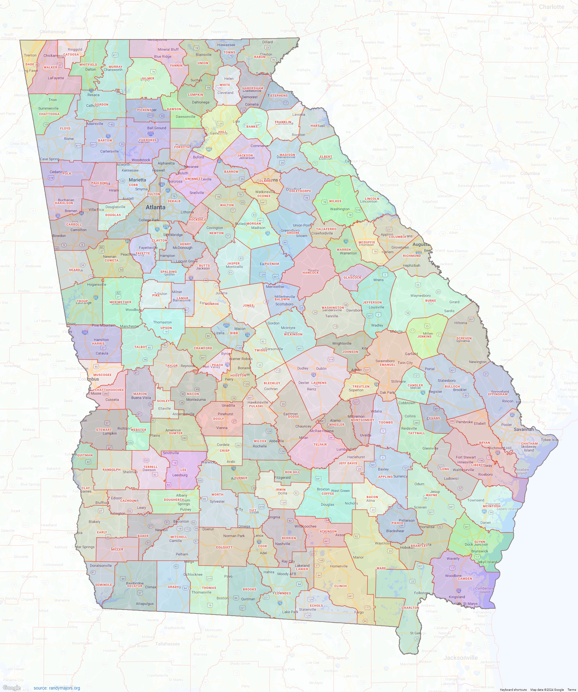 Georgia County Map Shown On Google Maps