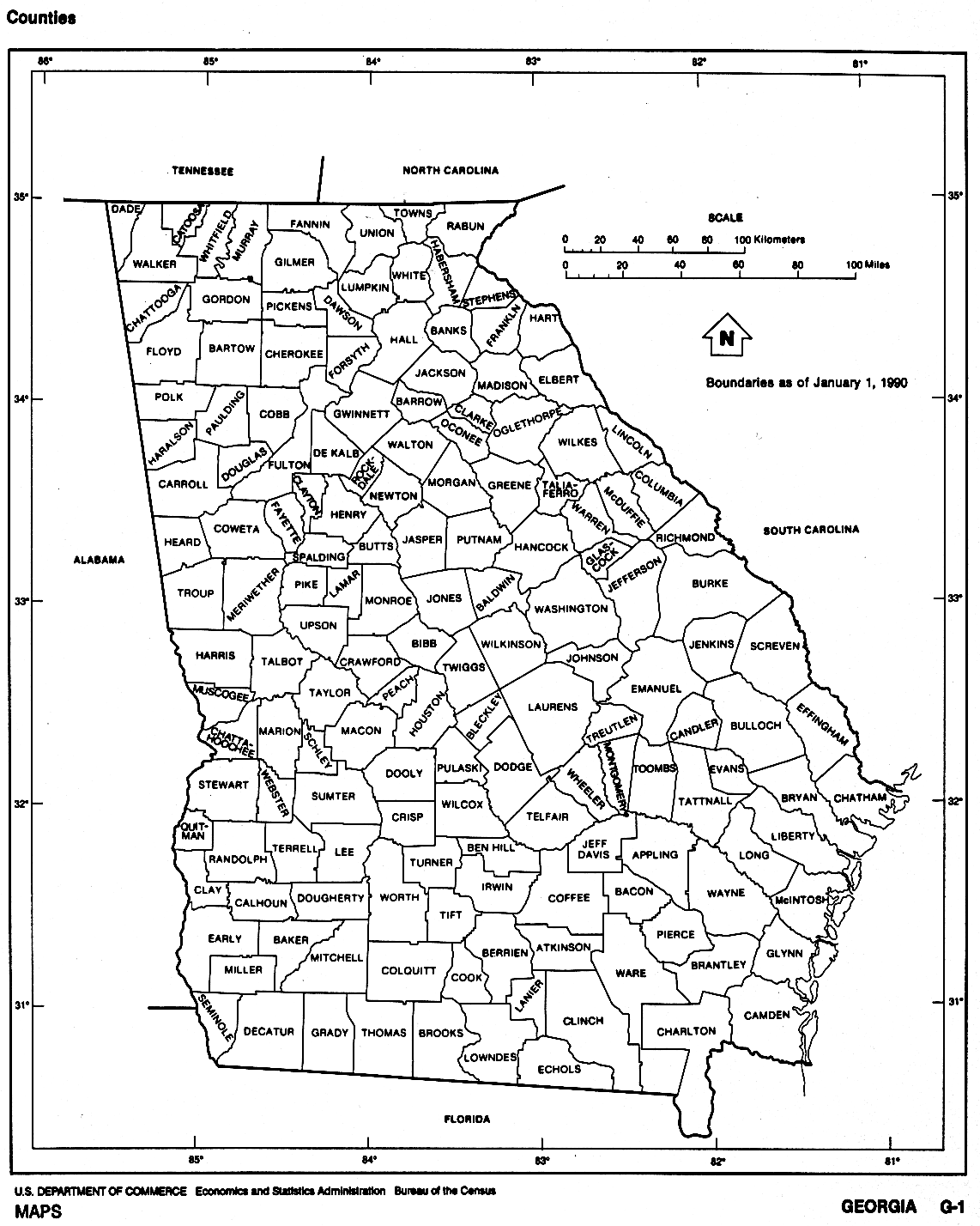 Free Printable Georgia County Map