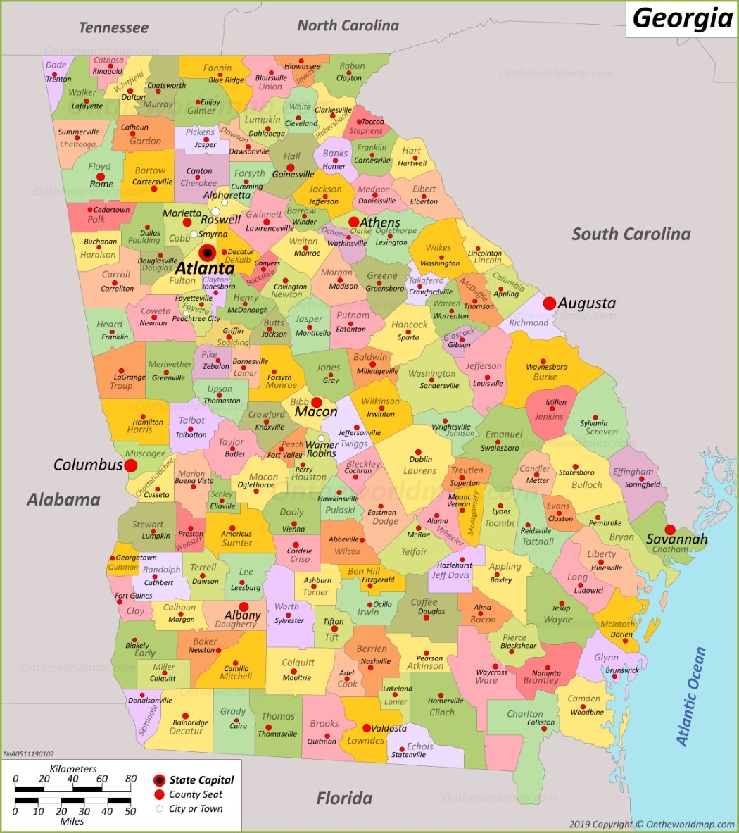 Easy To Read Printable Map Of Georgia
