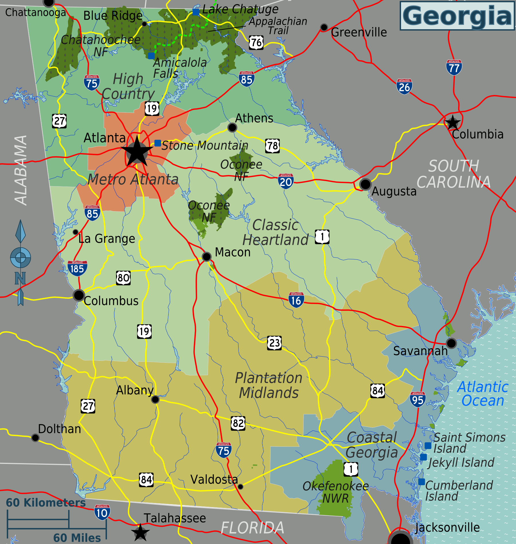5 Georgia Regions Map Printable