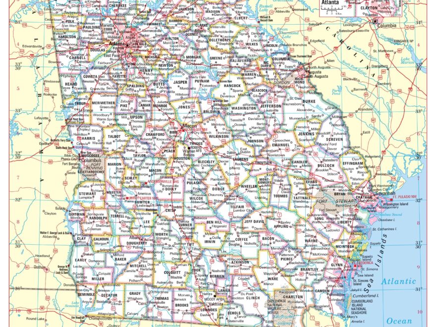 Georgia State Wall Map Large Print Poster 24 x30 Etsy