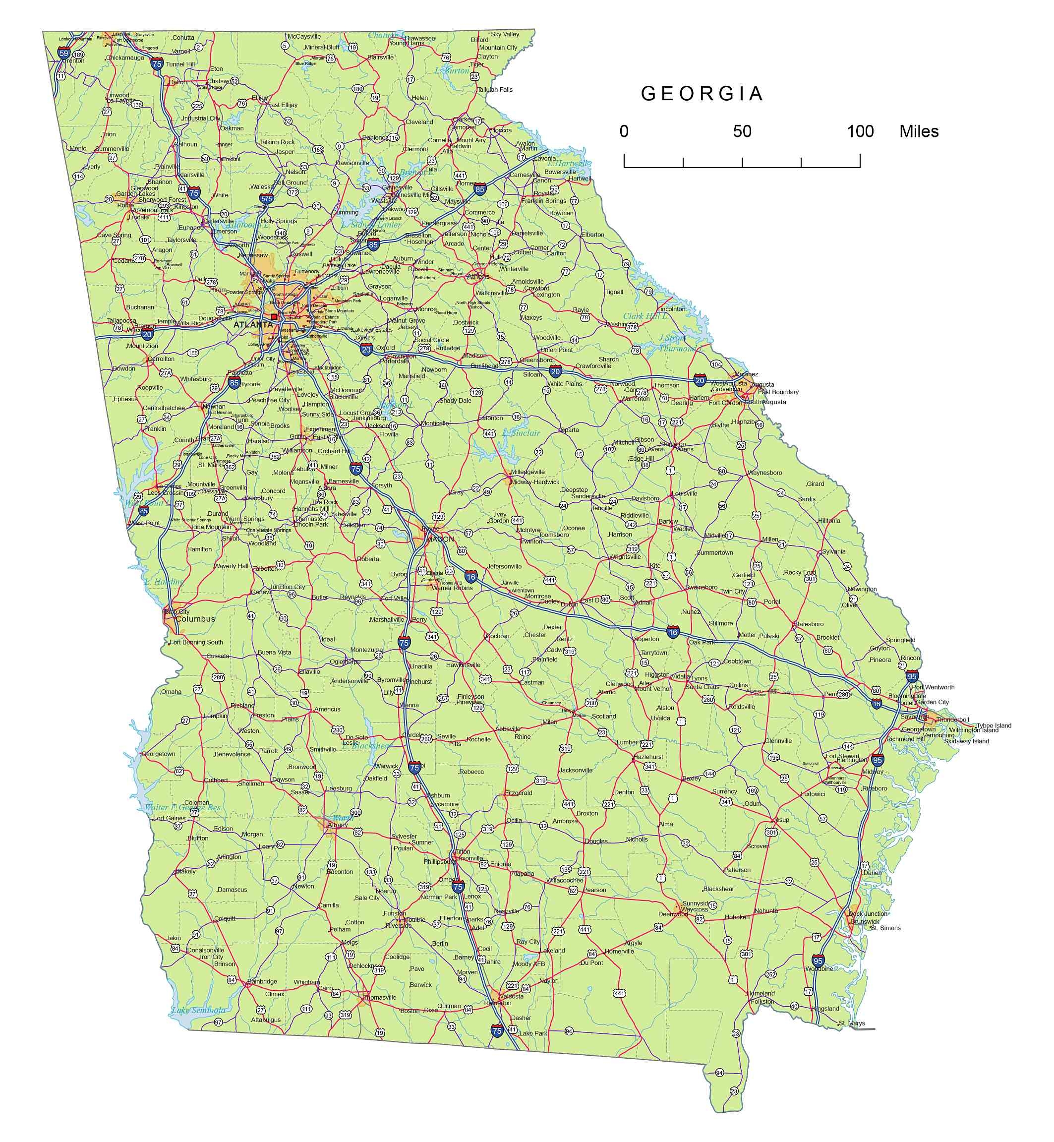 Georgia Vector Road Map Printable Vector Maps