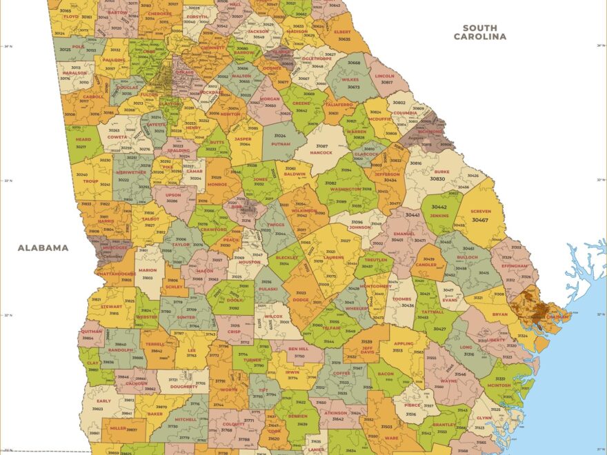 Georgia ZIP Code Map With Counties By MapSherpa The Map Shop