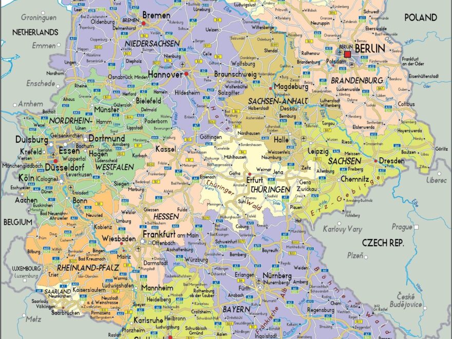 Germany Map With Cities And States Map Of Germany And Cities Western Europe Europe