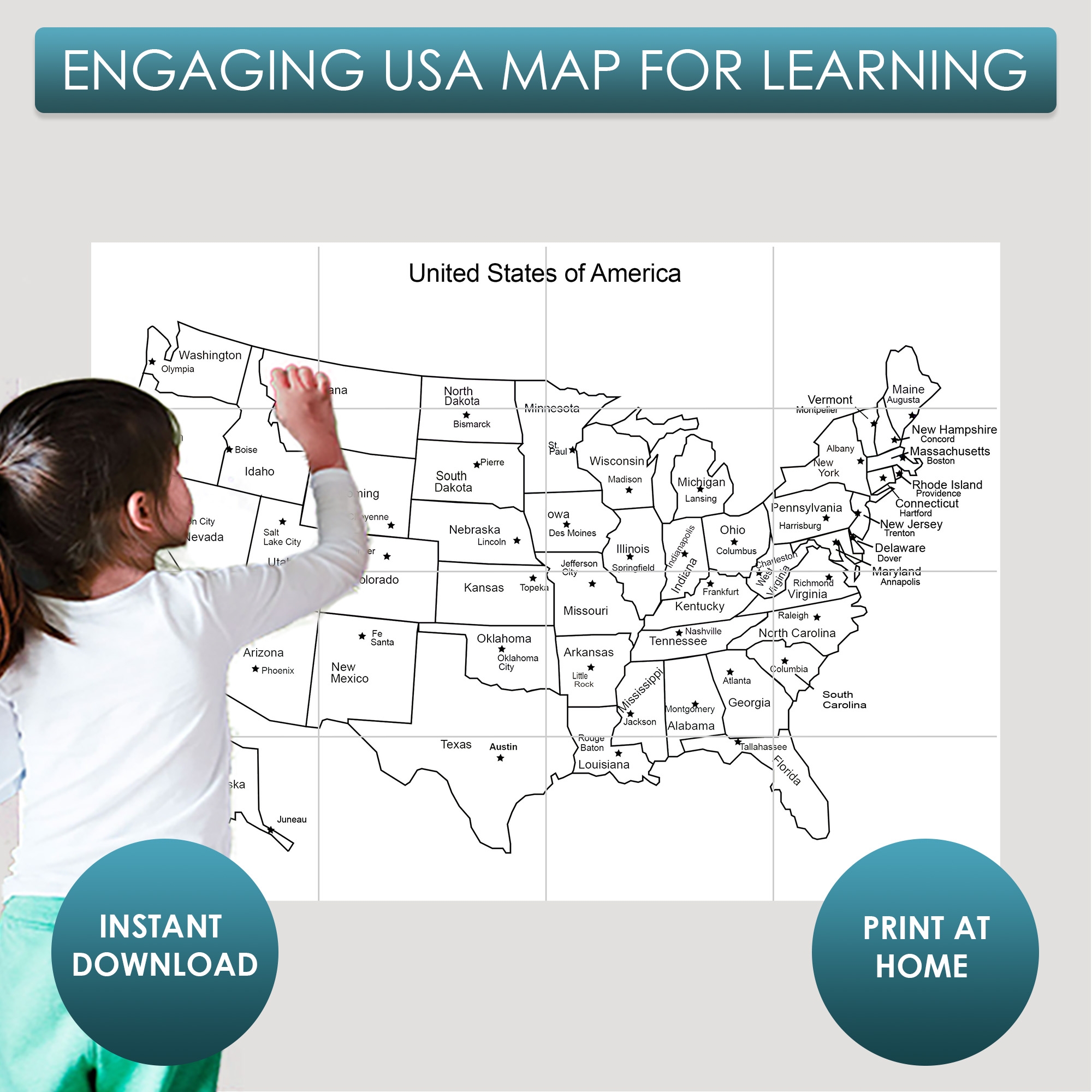 Lebeled Map Of Usa Printable