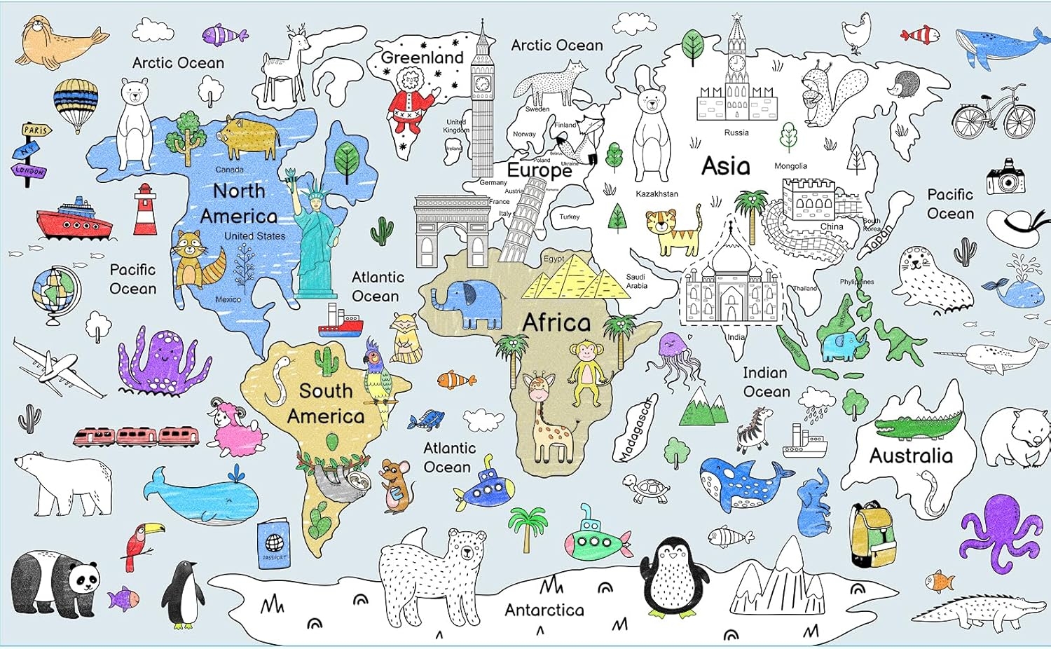 Printable World Map Large Kids