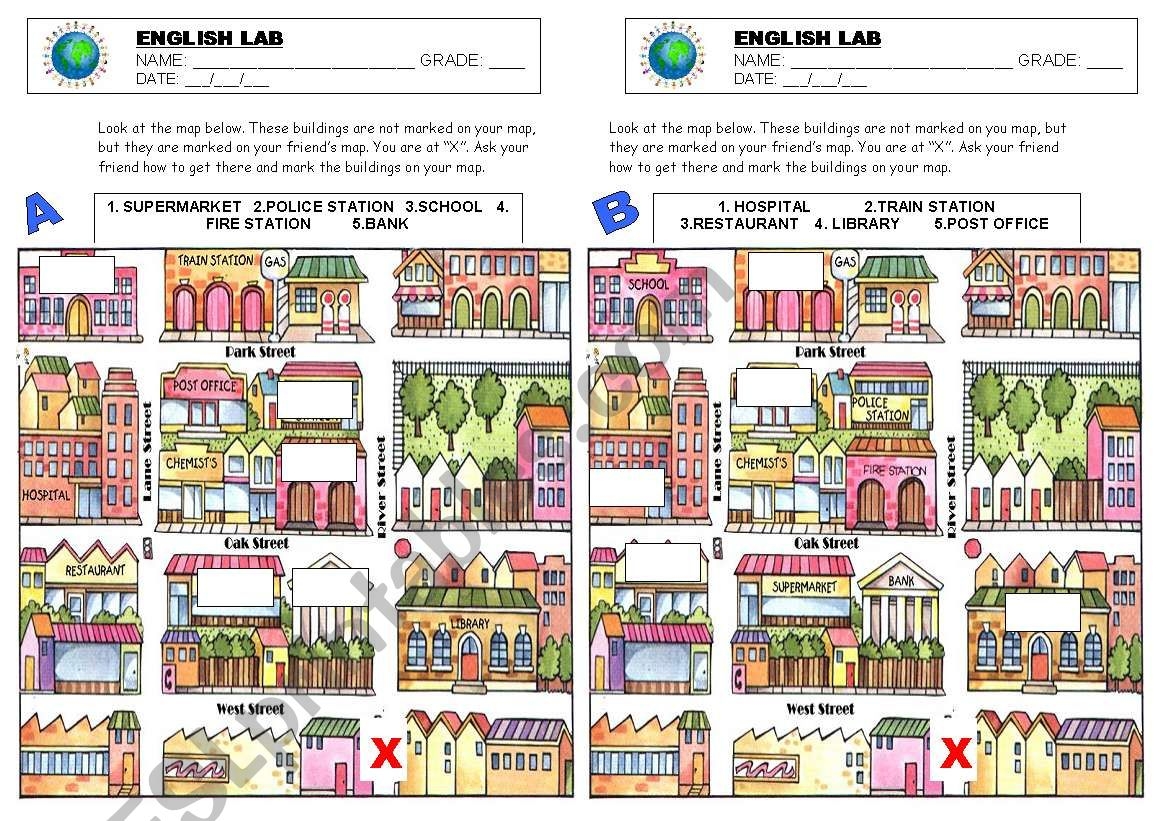 Giving Directions Map ESL Worksheet By Telma zen Worksheets Library