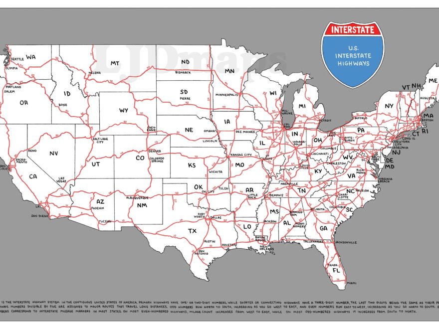 Hand drawn US Interstate Highway Map Digital Printable Download Etsy