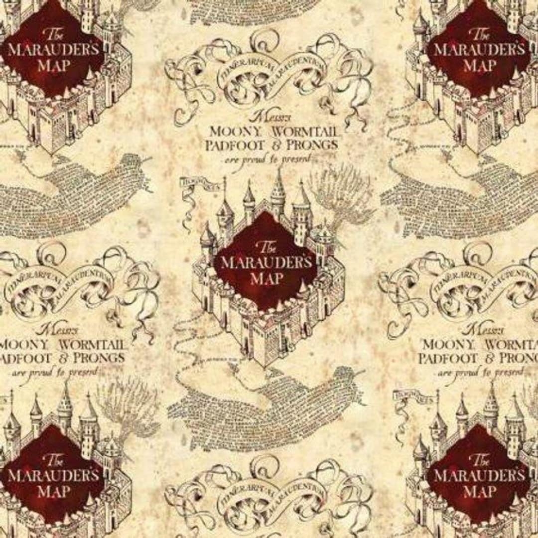 Harry Potter Marauders Map 100 Cotton Print Fabric Cream Wine 93 4 06 Etsy