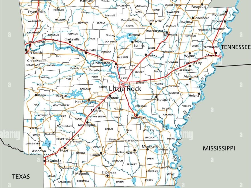 High Detailed Arkansas Road Map With Labeling Stock Vector Image Art Alamy