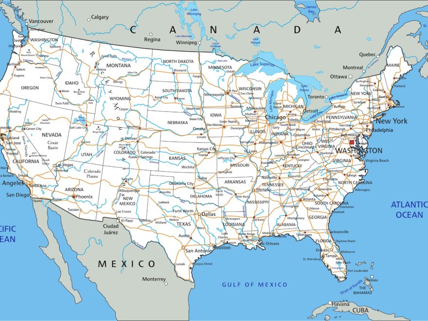 High Detailed United States Of America Road Map