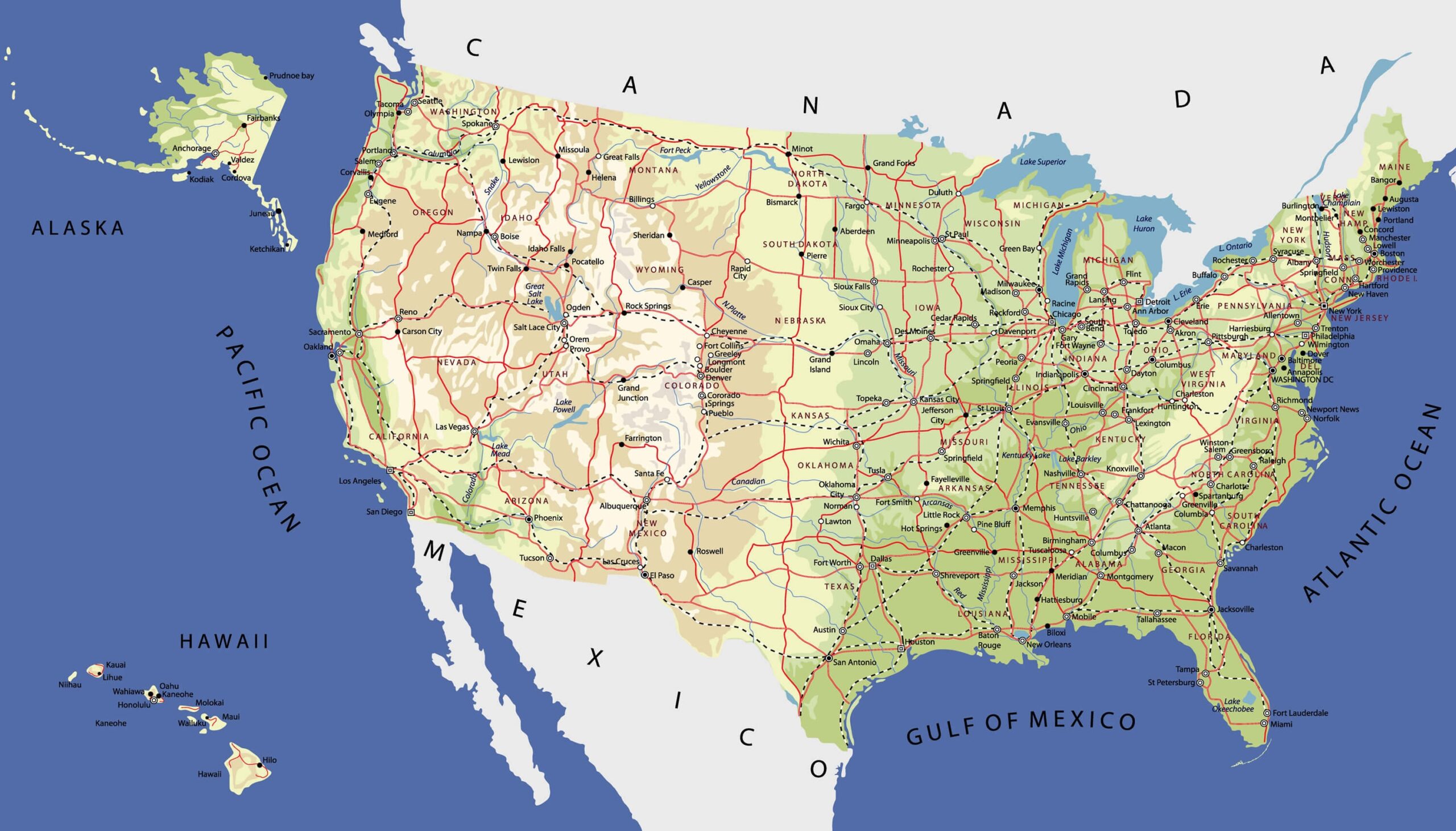 High Detailed United States Of America Road Map