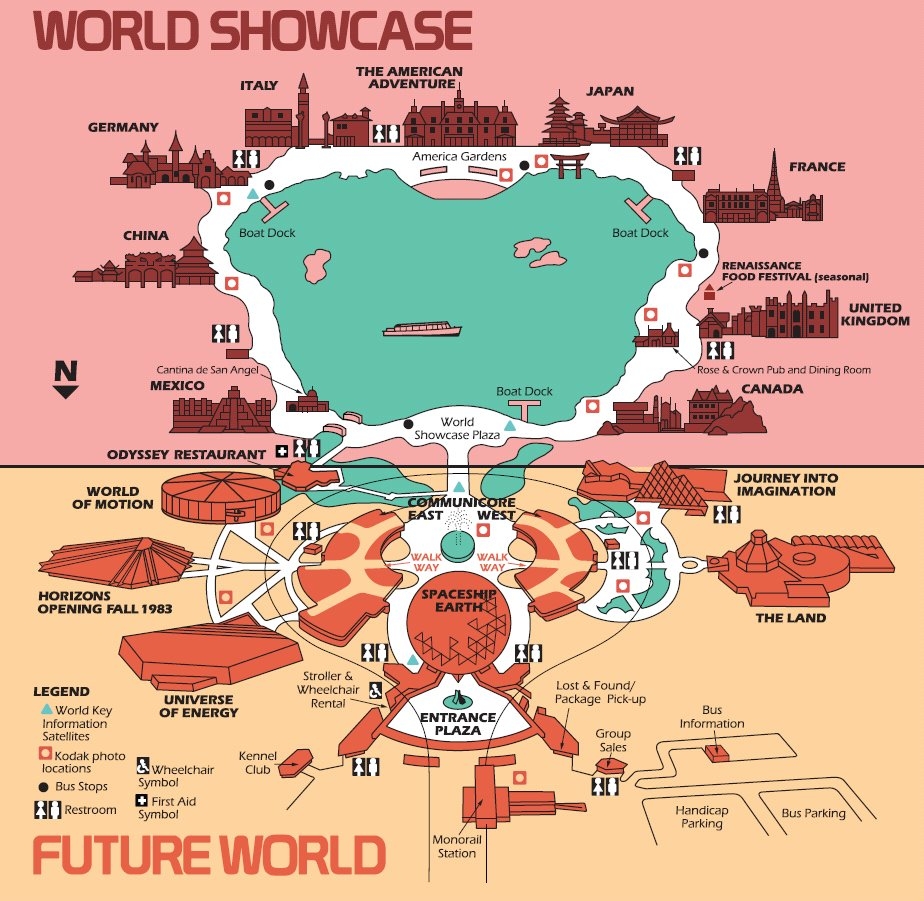 High Resolution 1982 EPCOT Center Map Free For Download printing RetroWDW