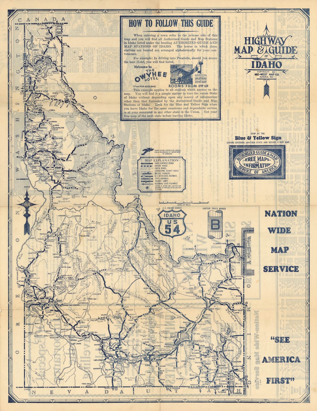 Highway Map Guide Of Idaho The Old Print Shop